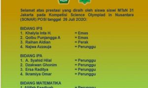 Selamat! Sembilan Siswa MTs Negeri 31 Jakarta Raih Juara Olimpiade Sains Nasional