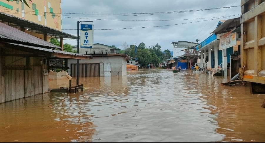 4 desa di Kecamatan Jelai Hulu tergenang air hingga kedalaman 2 meter. (Foto: Istimewa)