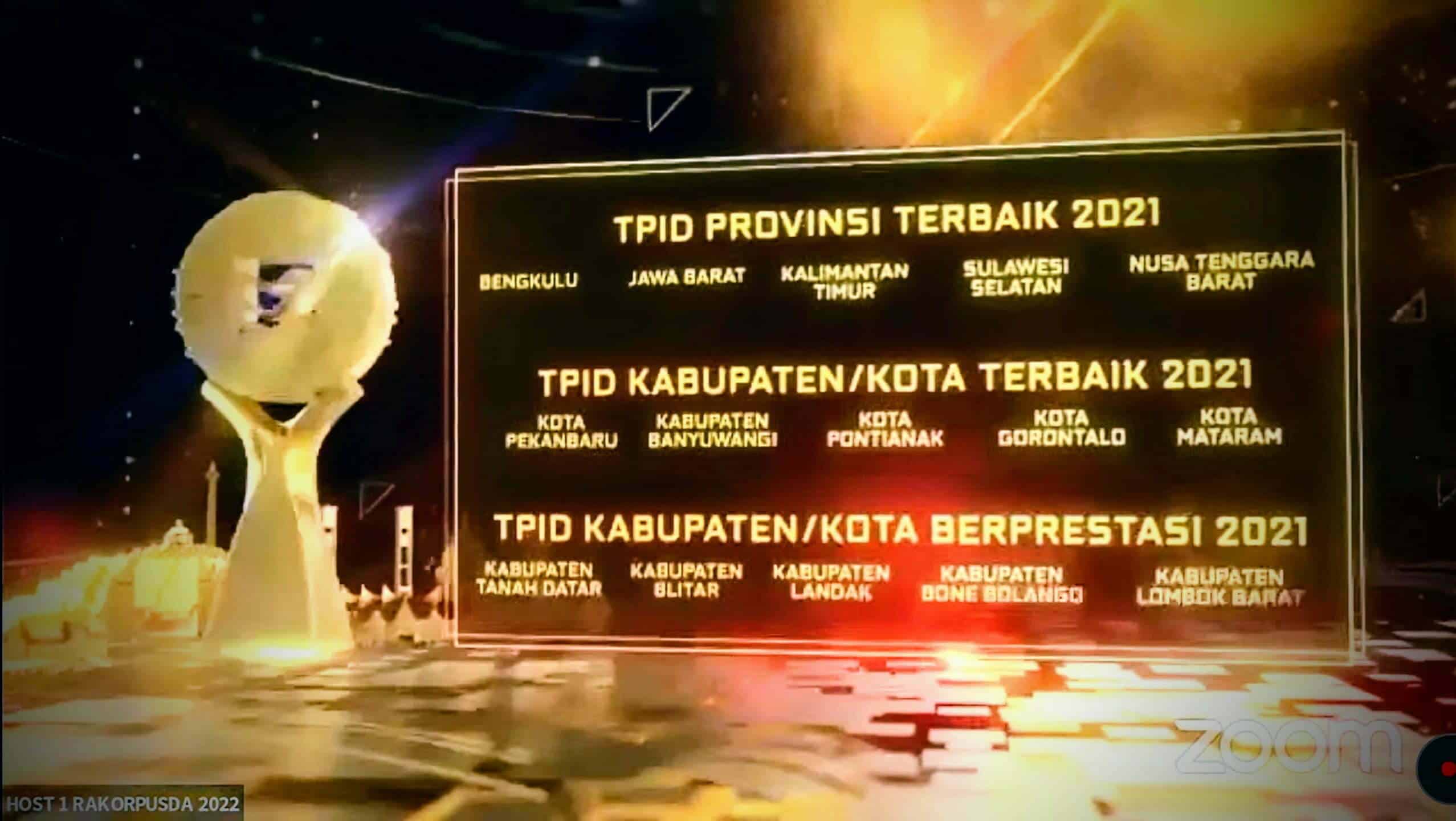 Daftar pemenang TPID Provinsi, Kota dan Kabupaten berkinerja terbaik tahun 2021. (Foto: Biro Adpim for KalbarOnline.com)