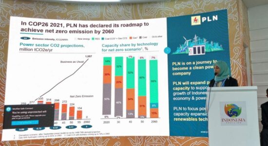 Direktur Keuangan PLN, Sinthya Roesly memaparkan peta jalan besar untuk menuju net zero emission di tahun 2060. (Foto: Istimewa)