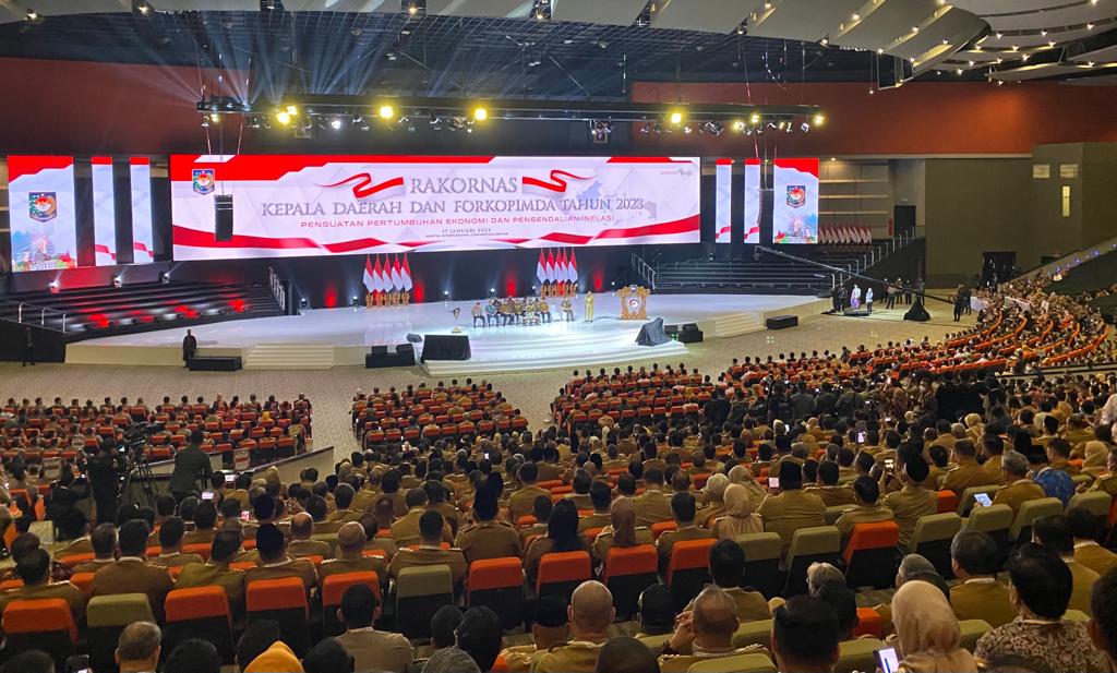 Suasana Rakornas Kepala Daerah dan Forkopimda Tahun 2023 di Sentul International Convention Center (SICC) Kabupaten Bogor, Jawa Barat, Selasa (17/01/2023). (Foto: Ishaq)