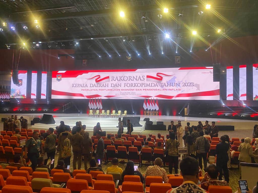 Suasana Rakornas Kepala Daerah dan Forkopimda Tahun 2023 di Sentul International Convention Center (SICC) Kabupaten Bogor, Jawa Barat, Selasa (17/01/2023). (Foto: Ishaq)
