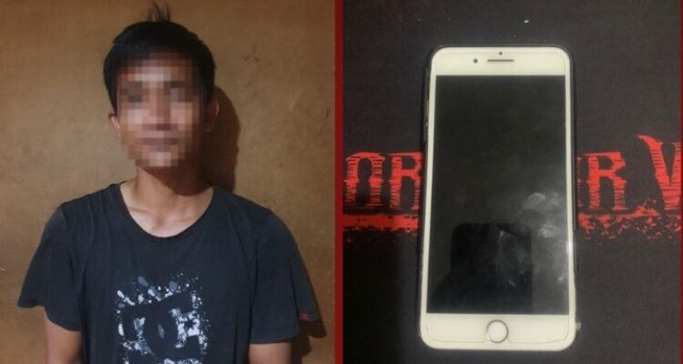 Pelaku berinisial DD (31 tahun) dan barang bukti Iphone 7. (Foto: Jauhari)