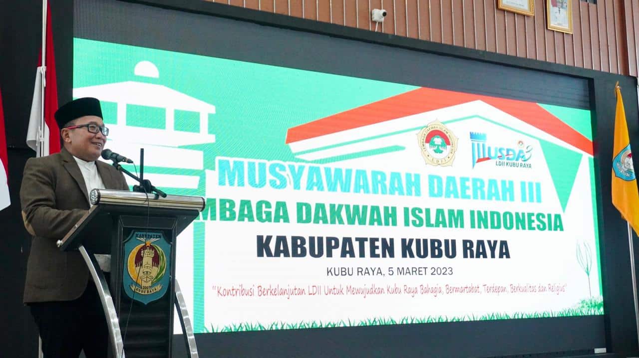 Wakil Bupati Kubu Raya, Sujiwo membuka Musyawarah Daerah (Musda) III LDII Kubu Raya di Aula Kantor Bupati Raya, Minggu (05/03/2023). (Foto: Jauhari)