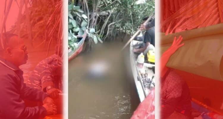 Mayat Rahma (40 tahun) ditemukan mengapung di Perairan lepas pantai Simpang Empat arah Rasau Jaya. (Foto: Humas Polres Kubu Raya)
