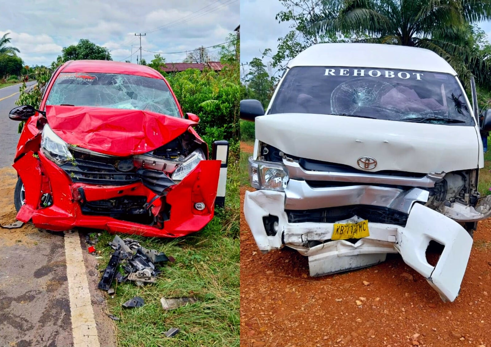 Kondisi dua kendaraan jenis minibus dengan nomor polisi (nopol) KB 7120 MC dan nopol KB 1562 EJ usai terlibat kecelakaan. (Foto: Polres Kubu Raya)