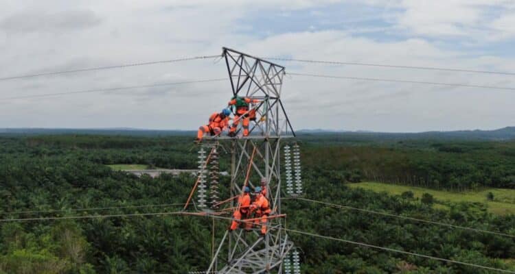 Personel PDKB melakukan pemeliharaan jaringan untuk meningkatkan keandalan listrik selama Idul Adha. (Foto: PLN)