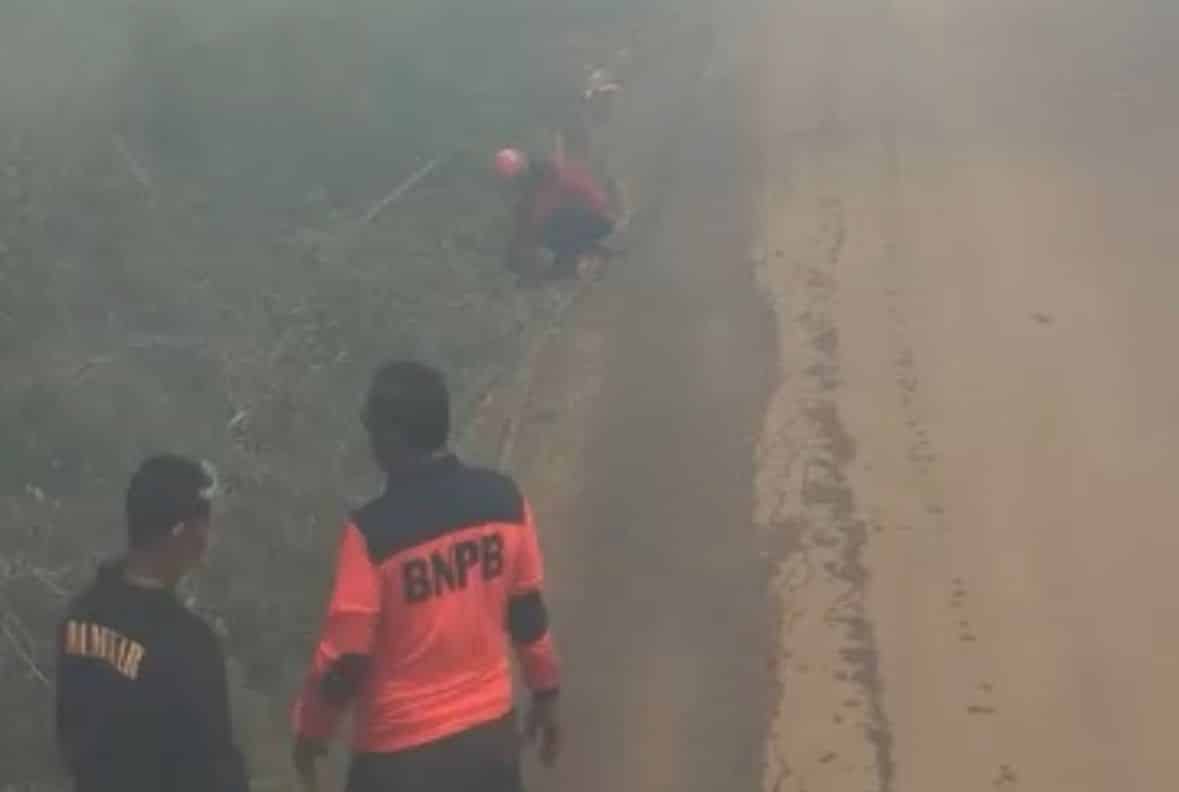 Kondisi asap yang pekat membuat sejumlah petugas pemadam kebakaran hutan dan lahan (karhutla) pingsan. (Foto: BPBD/Indri)