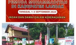 Spanduk berisikan dukungan organisasi kepemudaan kristiani terhadap pelaksanaan kegiatan Muswil XIII Pemuda Muhammadiyah di kabupaten Landak pada tanggal 1 - 3 September 2023. (Foto: Indri)