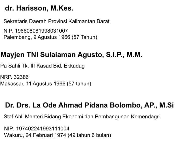 Tangkapan layar terkait nama-nama Pj Gubernur Kalbar yang diperoleh KalbarOnline, Kamis (31/08/2023) malam. (Foto: Istimewa)