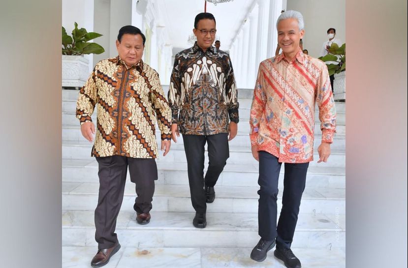 Ketiga Bakal Calon Presiden RI 2024, Prabowo Subianto, Anies Baswedan dan Ganjar Pranowo saat berada di Istana Negara usai diundang Presiden Jokowi. (Foto: Instagram @aniesbaswedan)