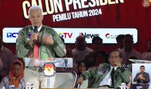 Calon presiden (capres) nomor urut 3, Ganjar Pranowo pada debat capres 2024, Minggu (07/1/2024) malam. (Foto: Istimewa)