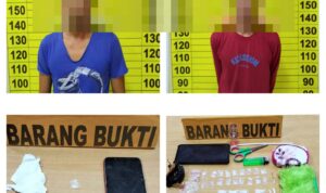 Dua pelaku narkoba dan barang bukti yang diamankan Satresnarkoba Polres Kapuas Hulu. (Foto: Ishaq)