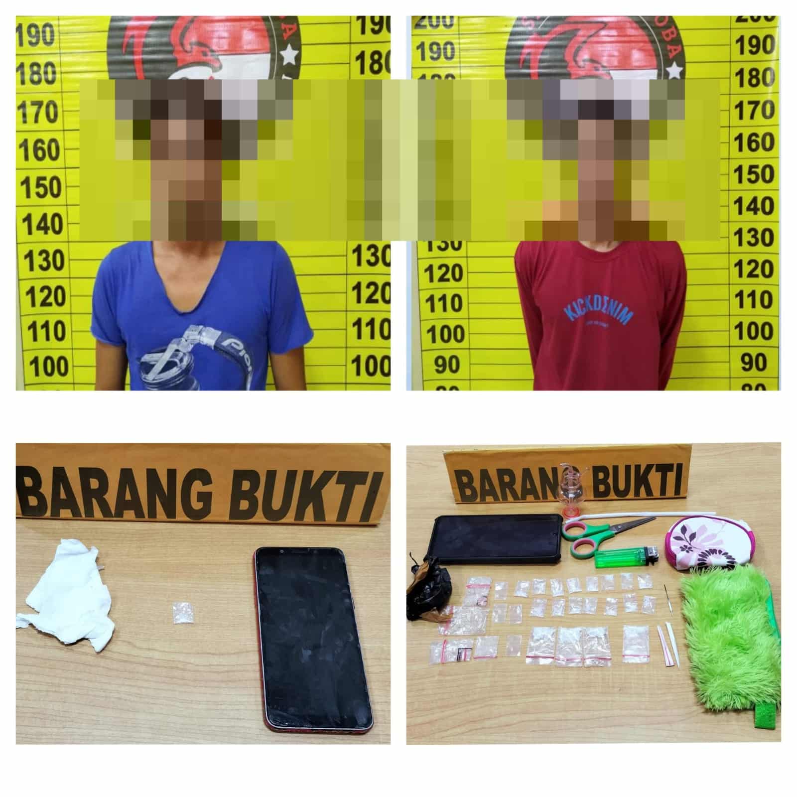 Dua pelaku narkoba dan barang bukti yang diamankan Satresnarkoba Polres Kapuas Hulu. (Foto: Ishaq)